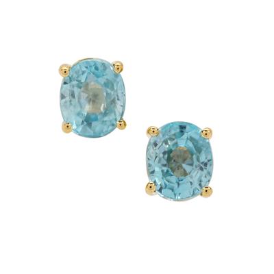 Ratanakiri Blue Zircon Earrings in 9K Gold 2.20cts