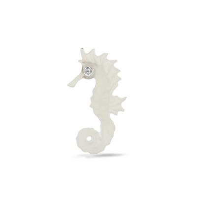 Lehrer Sea Horse Carvings White Chalcedony With Diamond 2.07cts