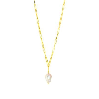 Baroque Fireball Freshwater Cultured Pearl Necklace in Gold Tone Sterling Silver (15 x 20mm)