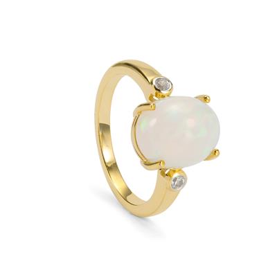 Ethiopian Opal Ring with White Zircon in Gold Plated