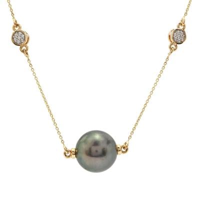 Tahitian Cultured Pearl Necklace with White Zircon in 9K Gold (11 MM)