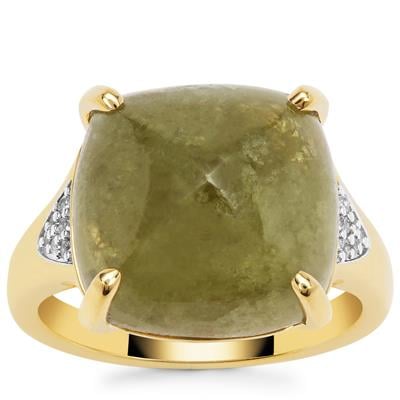Grossular Ring with White Zircon in Gold Plated Sterling Silver 14.15cts