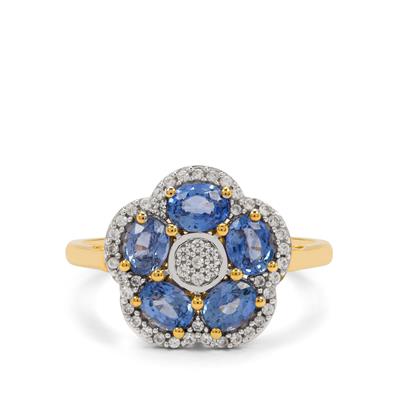 Ceylon Blue Sapphire Ring with White Zircon in 9K Gold 2cts
