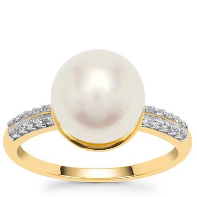 South Sea Cultured Pearl Ring with White Zircon in 9K Gold (10MM)