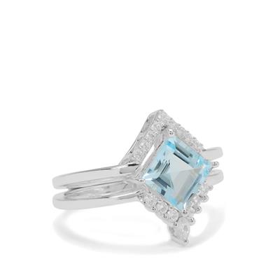 Sky Blue Topaz Set of 2 Stacker Ring with White Zircon in Sterling Silver 2.45cts