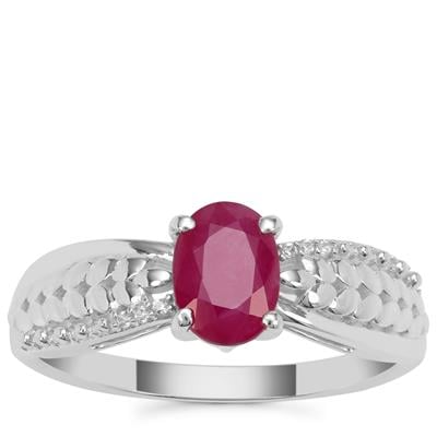 Kenyan Ruby Ring with White Zircon in Sterling Silver 1.05cts