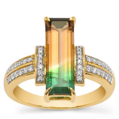 Watermelon Tourmaline Ring with Diamonds in 18K Gold  3.17cts