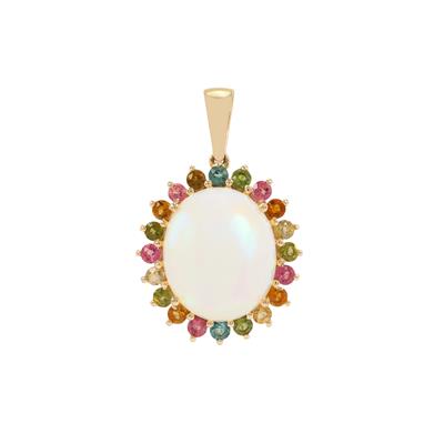 Ethiopian Opal Pendant with Multi-Colour Tourmaline in 9K Gold 5.65cts