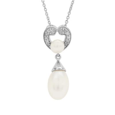 The Knot White Pearl Pendant Necklace with Diamond in 9K White Gold