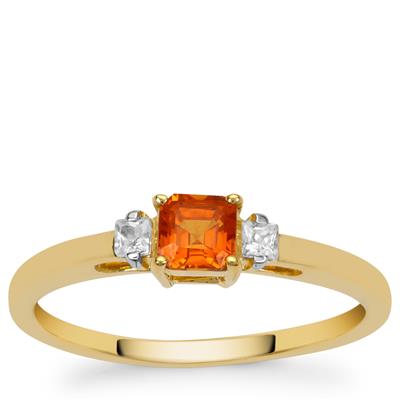 Asscher Cut Songea Orange Sapphire Ring with White Zircon in 9K Gold 0.55ct