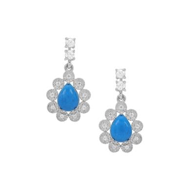 Ceruleite Earrings with White Zircon in Sterling Silver 2.45cts