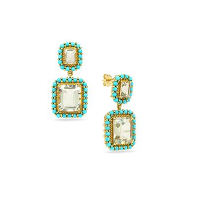 Prasiolite Amethyst & Sleeping Beauty Turquoise Midas Earrings ATGW 14.40cts