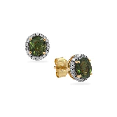 Namibian Cuprian Tourmaline Earrings with White Zircon in 9K Gold 1.50cts