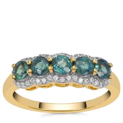 Australian Teal Sapphire Ring with White Zircon in 9K Gold 1.40cts