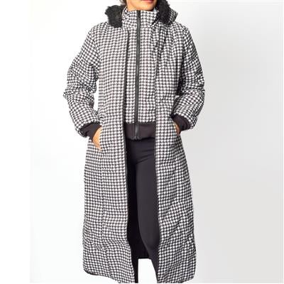 Destello Long Winter Hooded Coat (Choice of 4 Sizes) (Houndstooth)