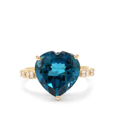 London Blue Topaz Ring with White Zircon in 9K Gold 7.75cts