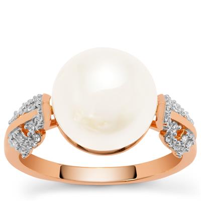 South Sea Cultured Pearl Ring with White Zircon in Rose Gold Plated Sterling Silver (11mm)
