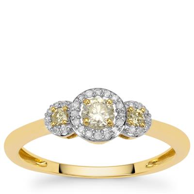 Natural Yellow Diamonds Ring with White Diamonds in 9K Gold 0.33ct