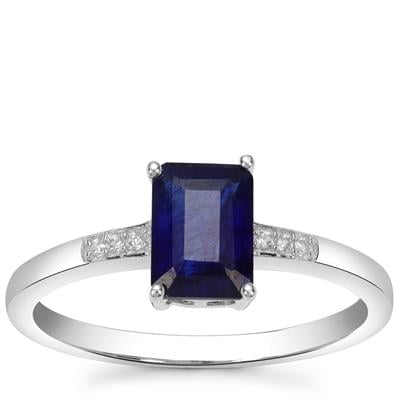 Blue Sapphire & White Zircon Sterling Silver Ring
