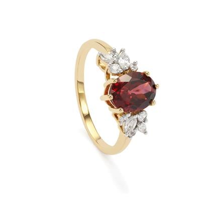 Garnet Ring, 9K Yellow Gold 925 Silver Garnet Ring size 6, Red Stone Ring, 9k Yellow Gold Garnet Ring, CZ Ring, January factory Birthstone (ms 1694