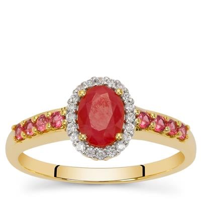 Burmese Ruby, Spinel Ring with White Zircon in 9K Gold 1ct 