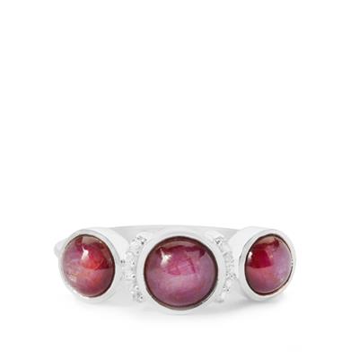 Bharat Star Ruby Ring with White Zircon in Sterling Silver 3.72cts