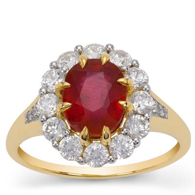 Bemainty Ruby Ring with White Zircon in 9K Gold 4.45cts
