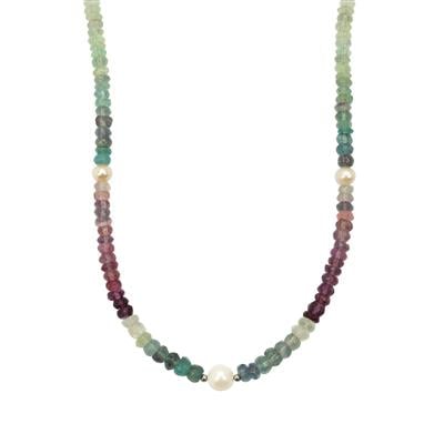 Freshwater Pearl Necklace with Multi-Colour Fluoritein Sterling Silver (5 to 6 MM)