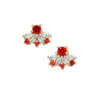 Burmese Padparadscha Colour Spinel Earrings with White Zircon in 9K Gold 0.70cts