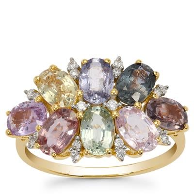 Multi-Colour Sapphire Ring with Diamond in 18K Gold 4.64cts