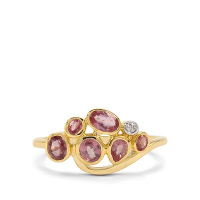 Padparadscha Sapphire Ring with White Zircon in 9K Gold 1ct