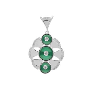 Green Onyx Pendant with White Topaz in Sterling Silver 3.10cts