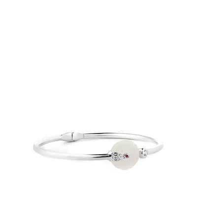 Khotan Mutton Fat Jade, Burmese Ruby Bangle with White Topaz in Sterling Silver 9.14cts