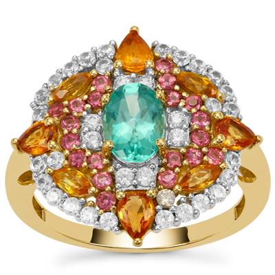 Botli Green Apatite Ring with Multi Gemstone in 9K Gold 2.90cts