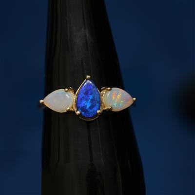 Crystal Opal on Ironstone Ring with Coober Pedy Opal in 9K Gold 