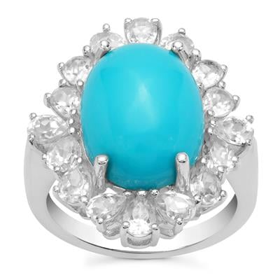 'Coronation' Sleeping Beauty Turquoise & White Zircon Sterling Silver Ring ATGW 11.30cts