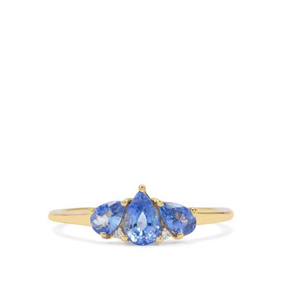 Ceylon Blue Sapphire Ring with White Zircon in 9K Gold 1ct