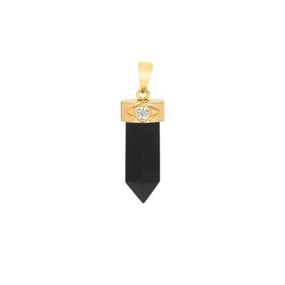Black Onyx Pendant with White Zircon in Gold Tone Sterling Silver 12cts