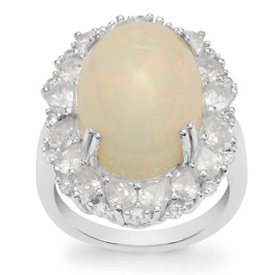 Ethiopian Opal Ring with White Zircon in Sterling Silver 11.75cts