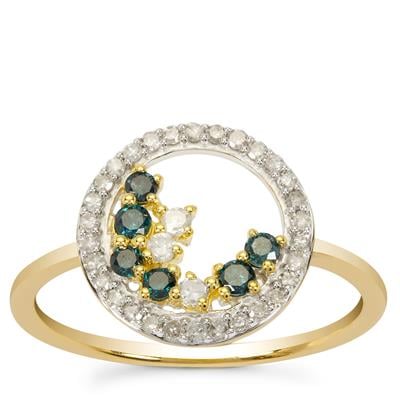 Blue, White Diamond Ring in 9K Gold 0.40cts