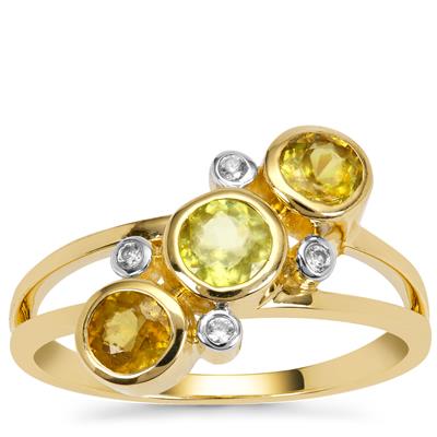 Ambilobe Sphene Ring with White Zircon in 9K Gold 1.10cts
