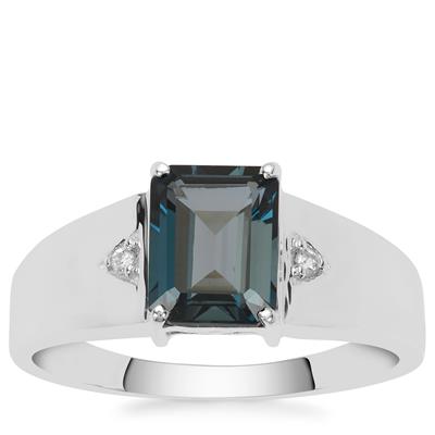 London Blue Topaz Gents Ring with White Zircon in Sterling Silver 2.85cts