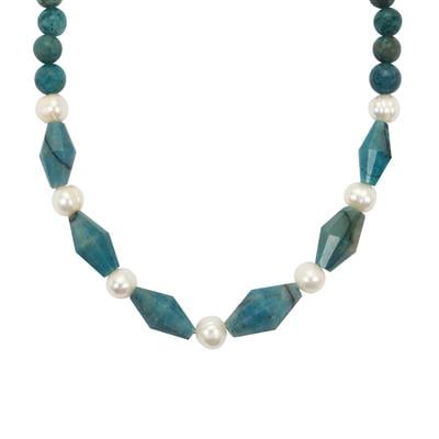 Freshwater Pearl Necklace with Chrysocolla in Sterling Silver (7x6 MM)