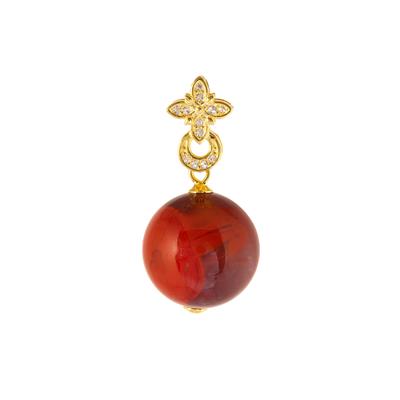 Fire Nanhong Agate Pendant with White Topaz in Gold Tone Sterling Silver 15.07cts