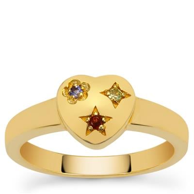 Rajasthan Garnet, Tanzanite Ring with Red Dragon Peridot in Gold Plated Sterling Silver 0.05ct