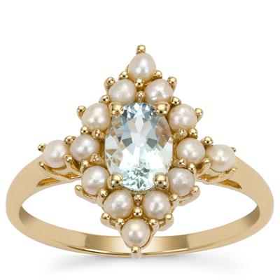 Santa Maria Aquamarine Ring with Kaori Cultured Pearl in 9K Gold 