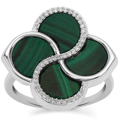 Malachite Ring with White Zircon in Sterling Silver 5.50cts