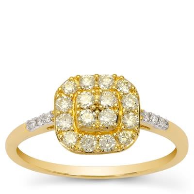 Yellow Diamond Ring with White Diamond in 9K Gold 0.51ct