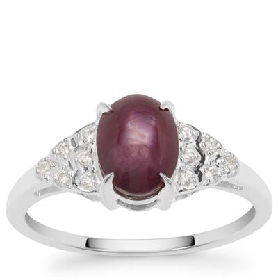 Star Ruby Ring with White Zircon in Sterling Silver 2.45cts
