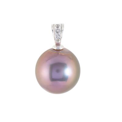 Naturally Lavender Cultured Pearl Pendant with White Topaz in Sterling Silver (12mm)